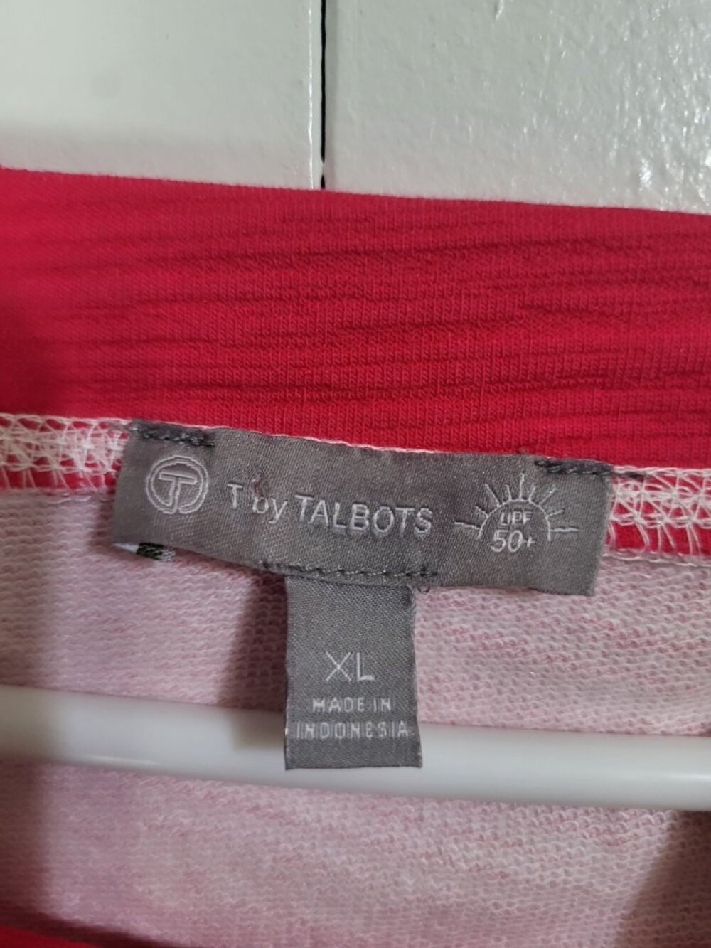 Talbots Women's XL UPF 50 Cozy Crush Pullover Zippy Stripe Pink Orange Beachy - Picture 3 of 6